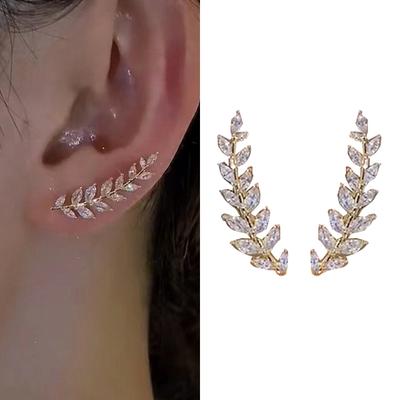 Shiny  Leaf Stud Earrings For Women Exquisite Wheat Ear Cuff Earrings