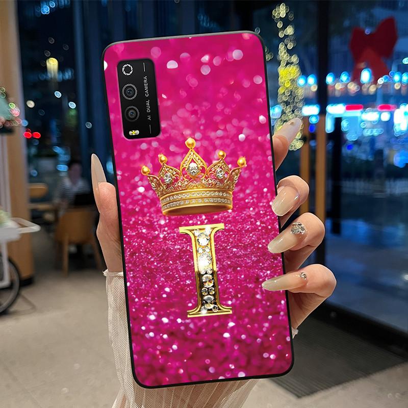 Case For TCL 205 4187D Bumper Black Silicone Shockproof Soft Casing Lucky Exclusive Initial Letter Luxury Crown Pattern Cover