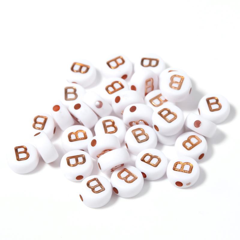 100Pcs 7mm Acrylic Alphabet Beads Rose Gold Letter Loose Flat Round Beads For Jewelry Making Findings DIY Bracelet Earrings Gift