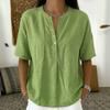 Women's Linen Blend Henley Neck Short Sleeve Casual Shirt