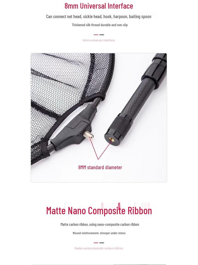 Adjustable Carbon Fiber Landing Net Pole with Screen Support