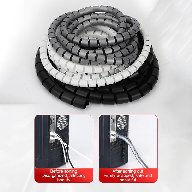 Spiral Cable Wire Protector 2m, Flex Cord Organizer with Clip Management for Computer, 16/10mm