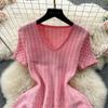 Knitted Dress New Women's Summer Temperament V-neck Slim-fitting Short A-shaped Pendulum Short Skirt Children's Tide
