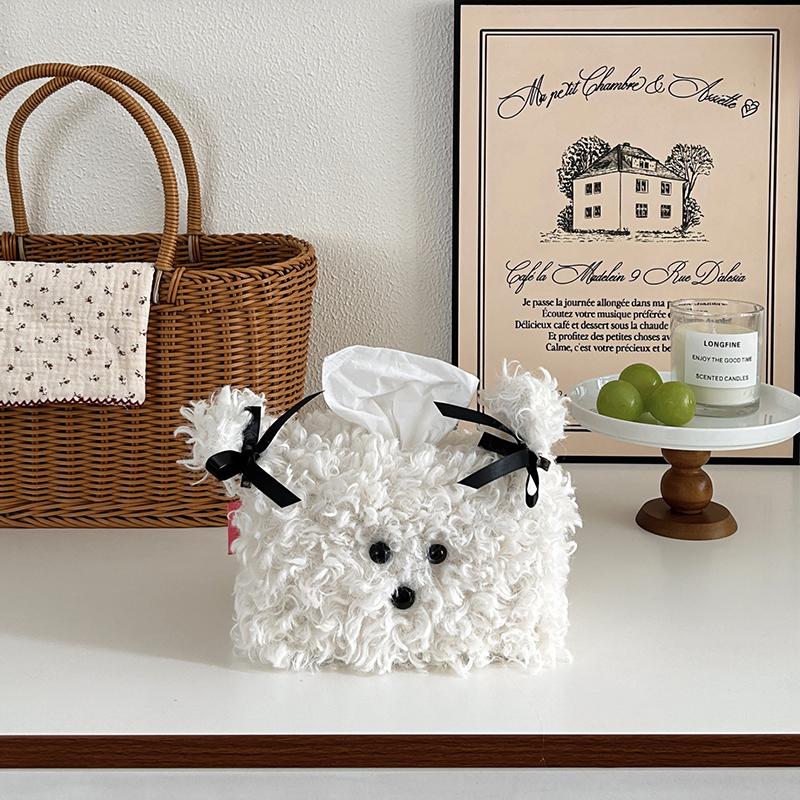 Cute Plush Puppy Tissue Box Car Home Kawaii Plush Tissue Boxes Removable Tissue Storage Container Desktop Paper Organizer