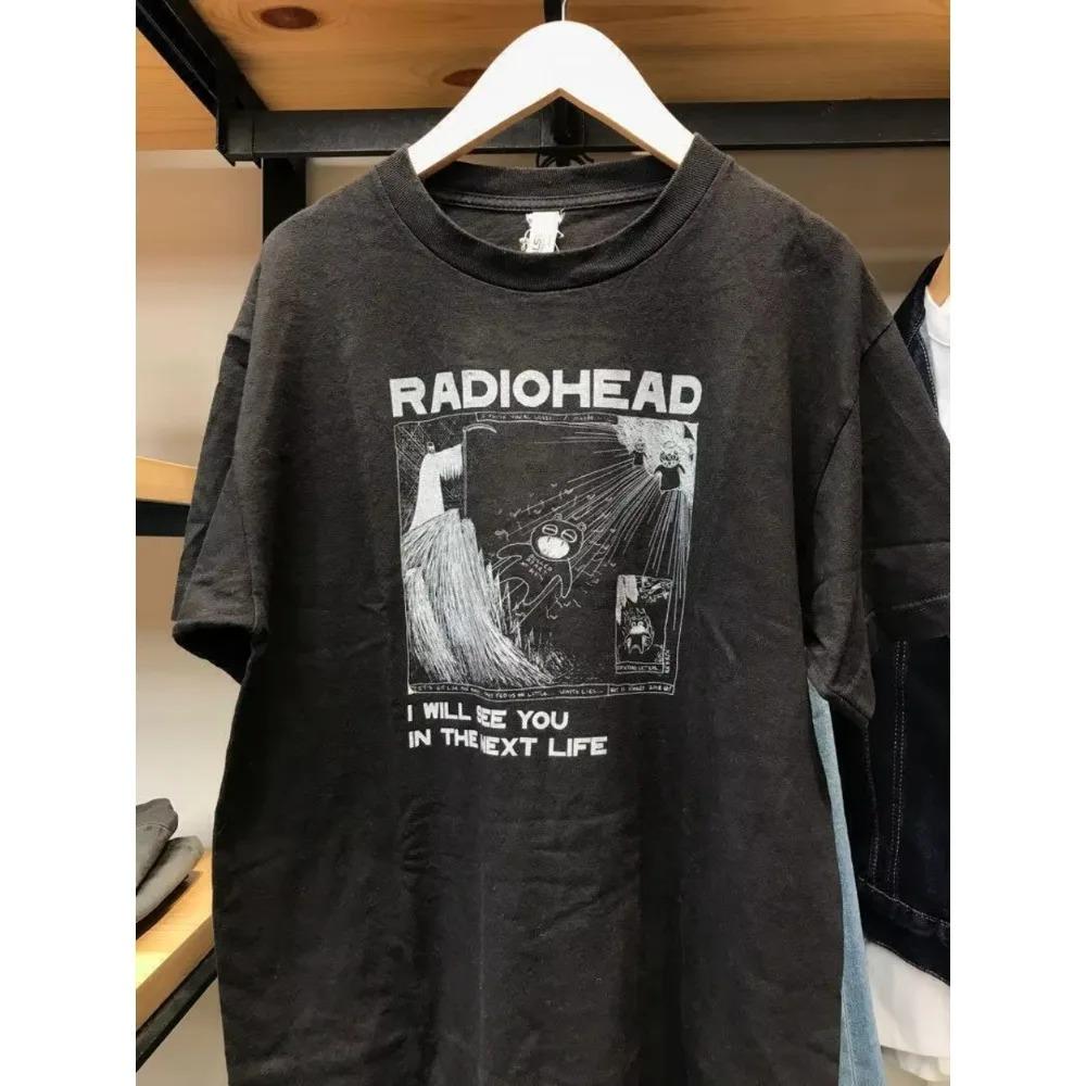 Rock Radiohead Kid A's Album Tour Concert Rare T-shirts Oversized Black White Navy Blue Men Women Casual Printed Short-sleeved