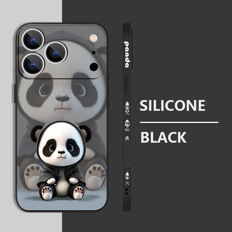 For iPhone 17 Pro Max Case Black Coat Panda Pattern Soft Silicone Lanyard Cover For iPhone 16 Pro Max Cover iPhone 15 14 13 12 11 16E Air