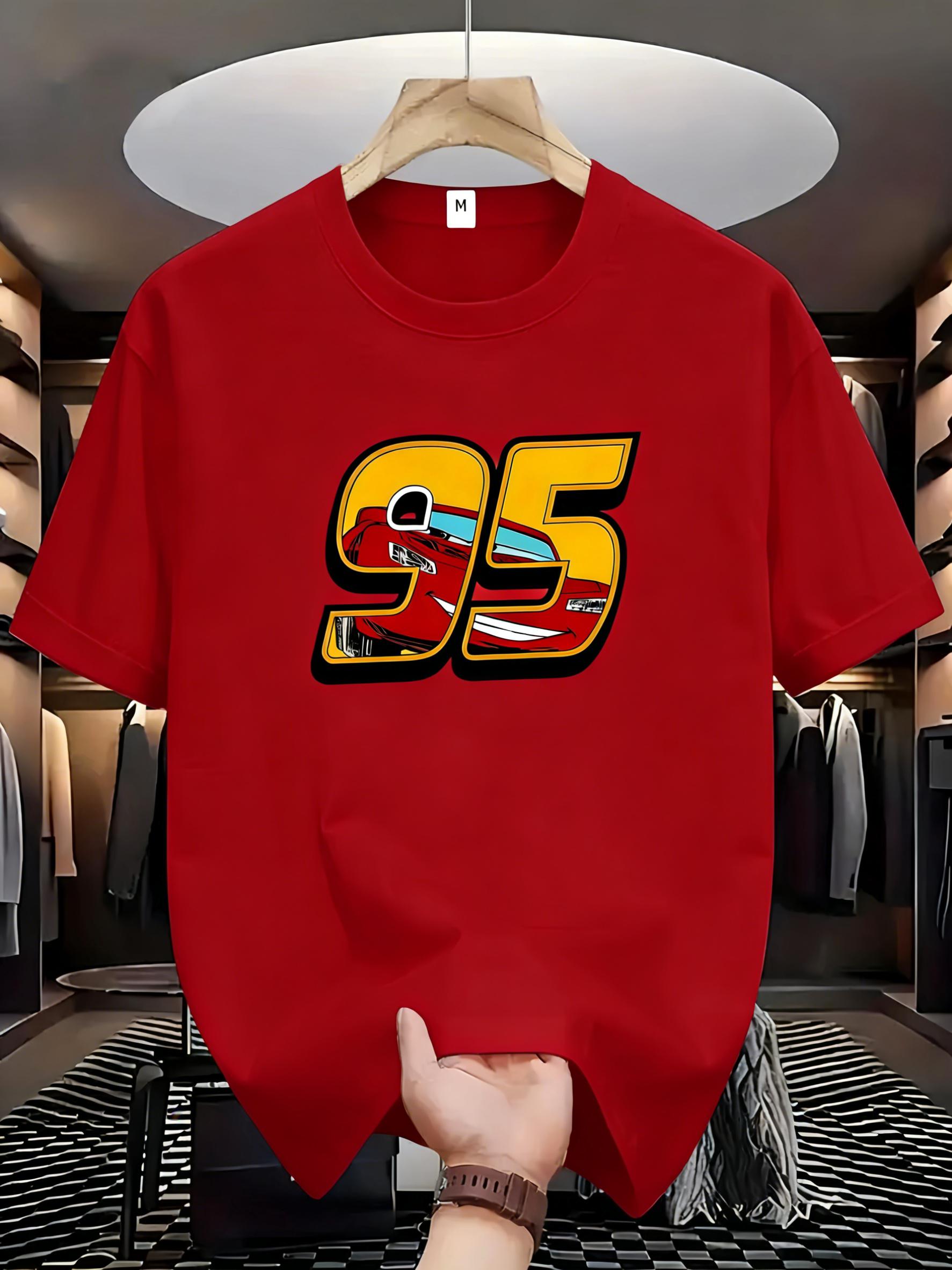

Men and Women Oversized Disney 2026 Summer Cars McQueen 95 Printed Tshirt Cotton Parent Child Top Street Fashion Casual Trend S