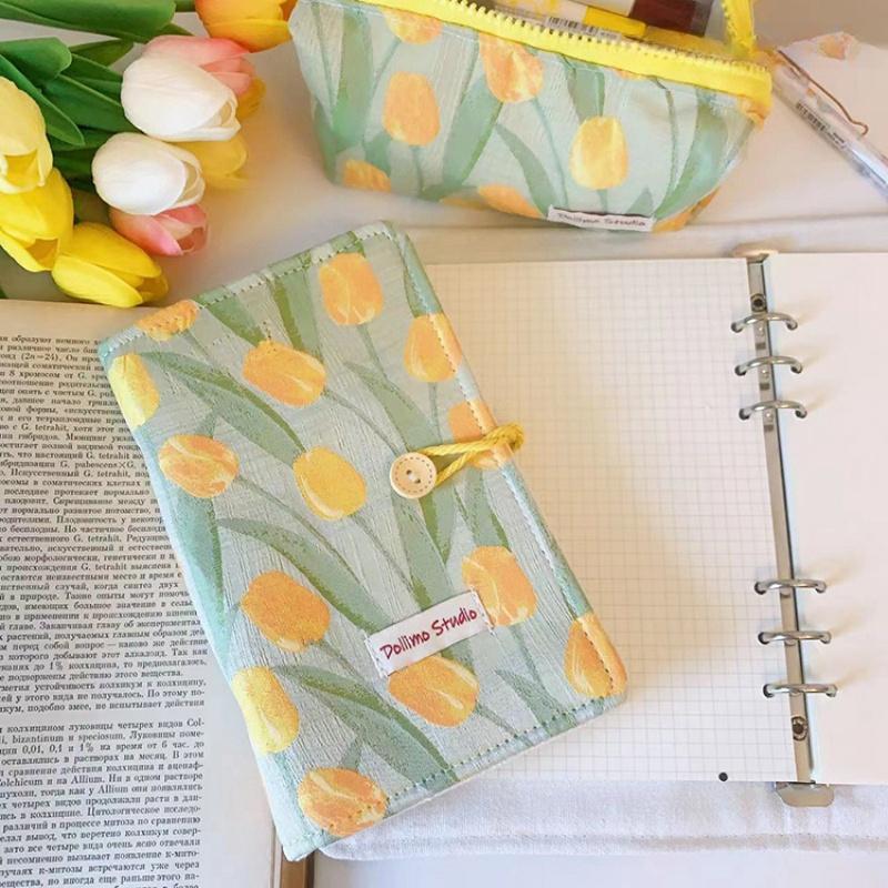 A6 Ins Tulip Material Cover Binder Handbook Girl Student Writing Grid And Blank Sketchbook Cute Portable Diary Journal Stationery