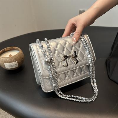 Bag Fashion Small Square Bag Small Fresh Bow Shoulder Bag Textured Chain Crossbody Bag