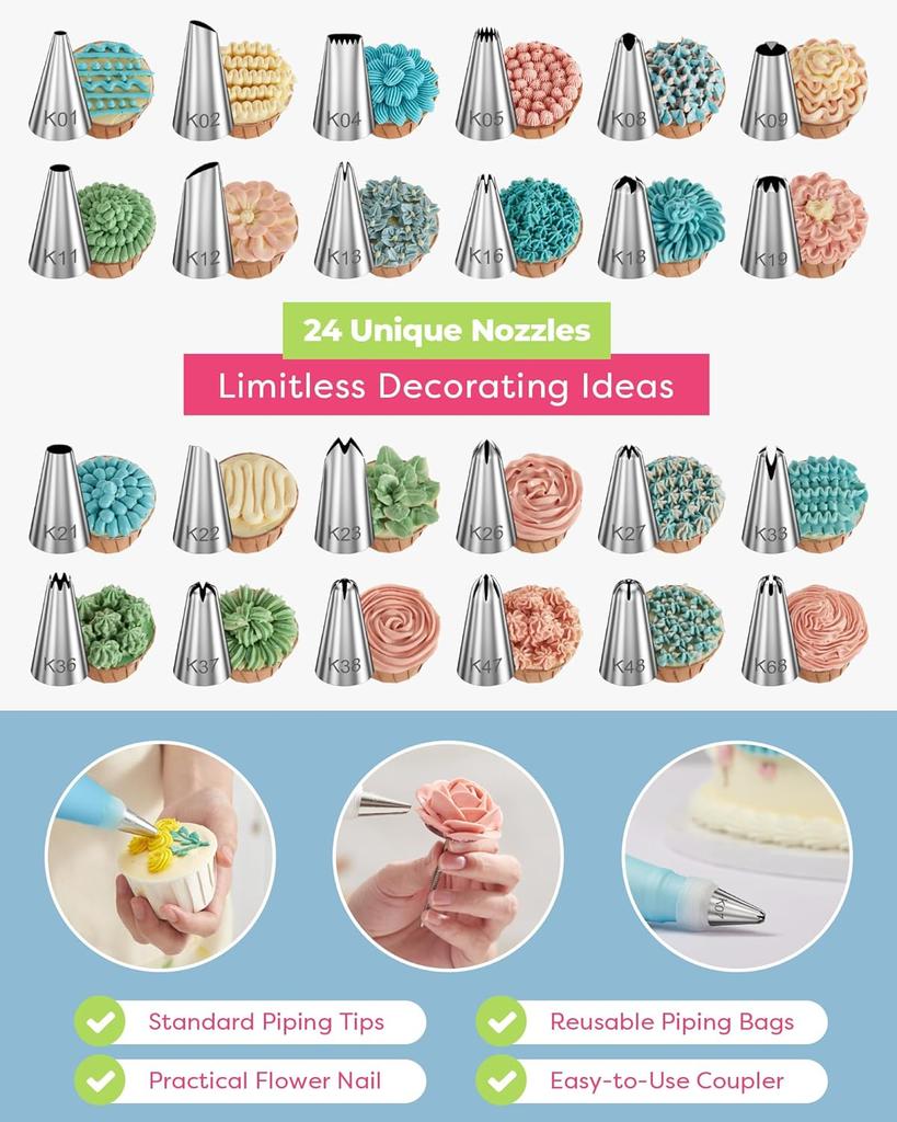 32Pcs Cake Decorating Tools Icing Cream Piping Nozzle Tips Confectionery Pastry Bags Stainless Steel Nozzles Tip Cake Decoration