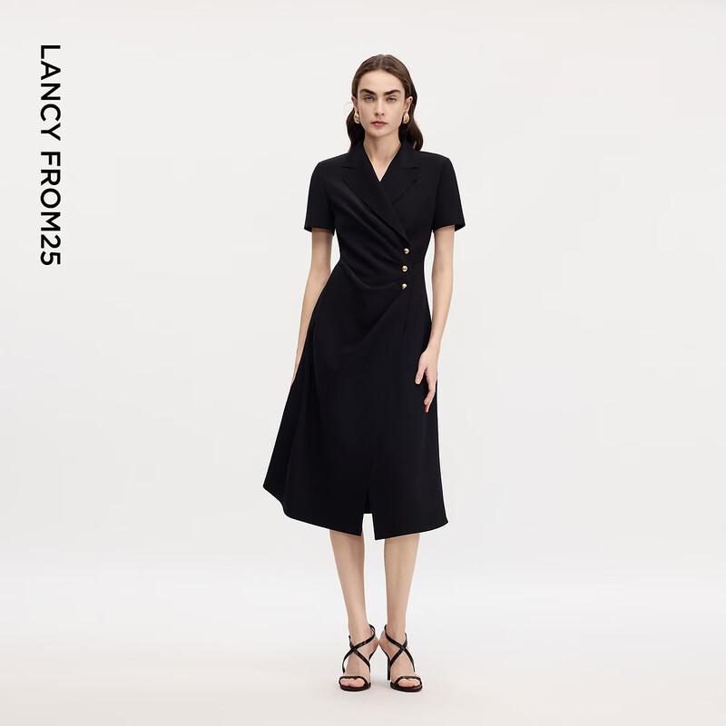 LANCY Women's Black Commuter Style Short Sleeve Suit Dress