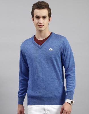 Mens Solid Blue V Neck Full Sleeve Pullover