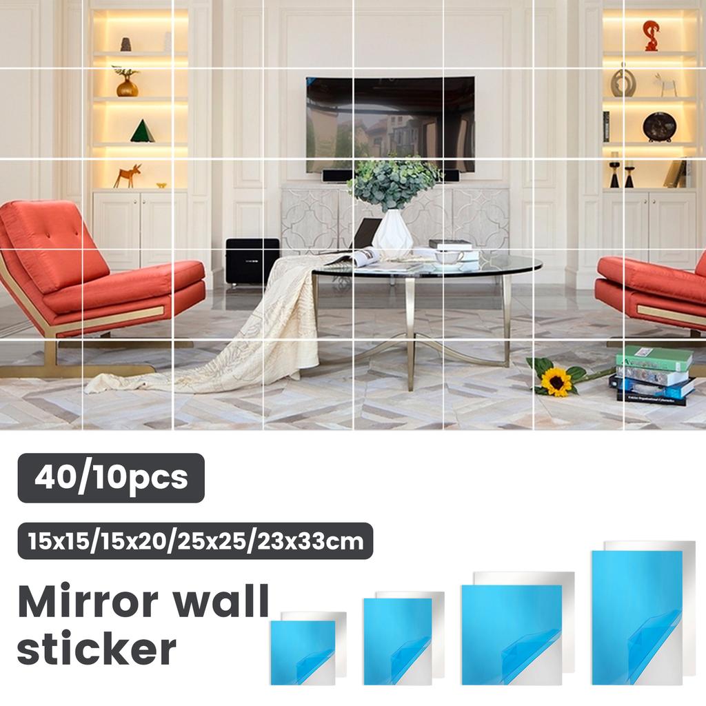 40/10Pcs Self Mirror Tiles DIY Flexible Non Glass Safety Mirror Sheets Wall Stickers Shatterproof Mirror Stickers Home Decor