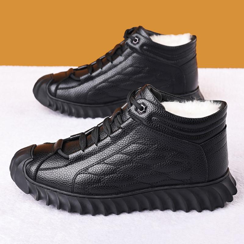 

Новая мужская универсальная теплая плюшевая обувь из натуральной коровьей кожи, мужские зимние высокие кроссовки, удобные зимние ботильоны 38