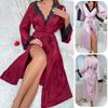 Satin-Pyjama Damen, Spitze leichte Luxus langärmelig kühl Nachthemd Bademantel Loungewear Damen