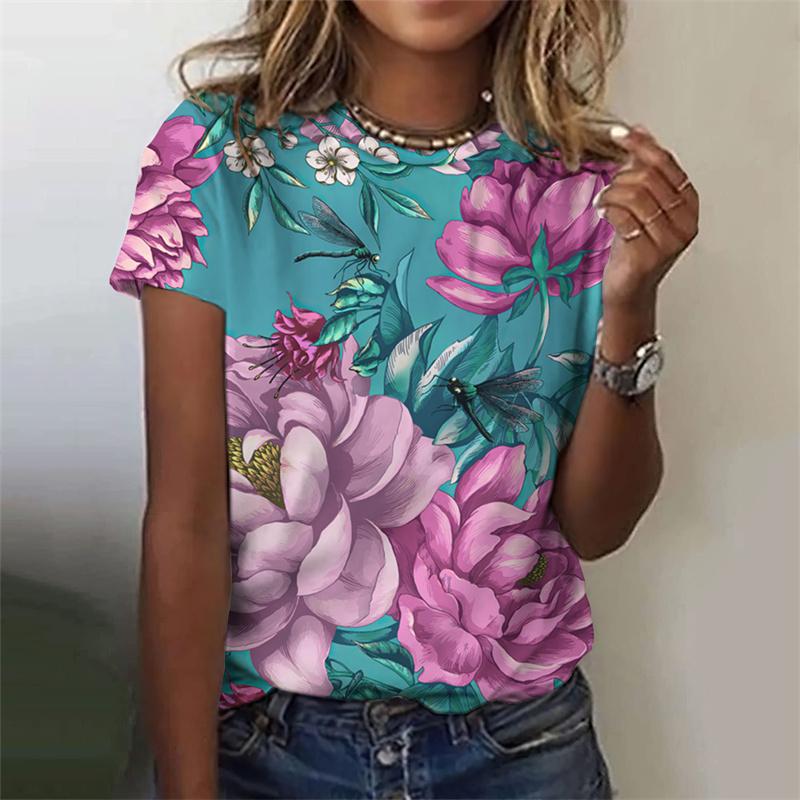 Футболка с 3D-принтом и красочными цветами для женщин — фото 10