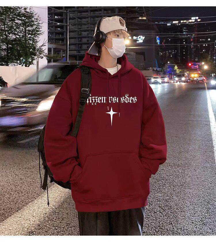 Men's Trendy Hooded Sweatshirt, Loose Fit, Letter Print, Versatile Spring/Autumn Jacket, 2024 Hong Kong Style.