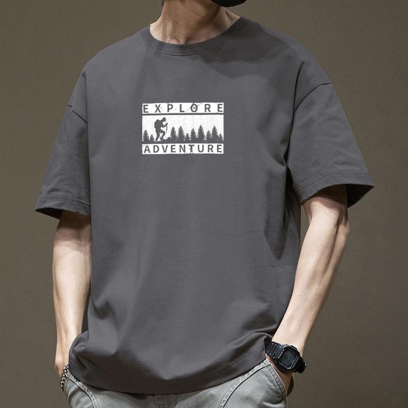 

Хлопковая мужская летняя футболка с коротким рукавом, модная футболка с надписью и рукавом три четверти, свободная, оверсайз, лето 3XL