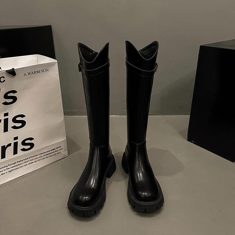 Thick-soled real soft leather boots 2025 autumn and winter new heightened elastic knight boots tall versatile boots