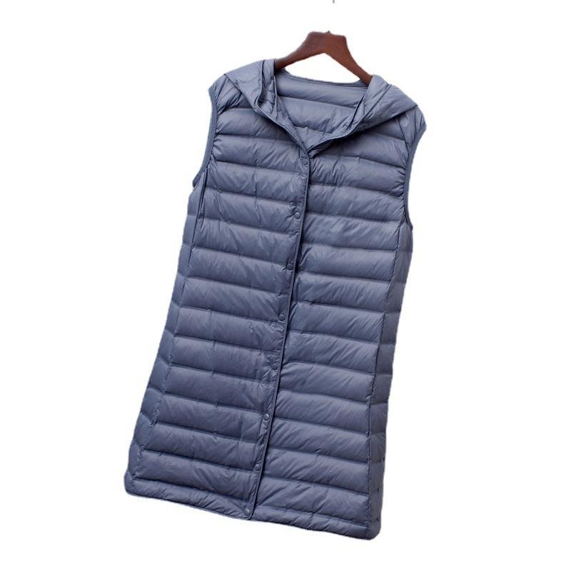 Down vest women's new medium and long slim fit fashion hooded light and light seamless rubber vest white duck down vest