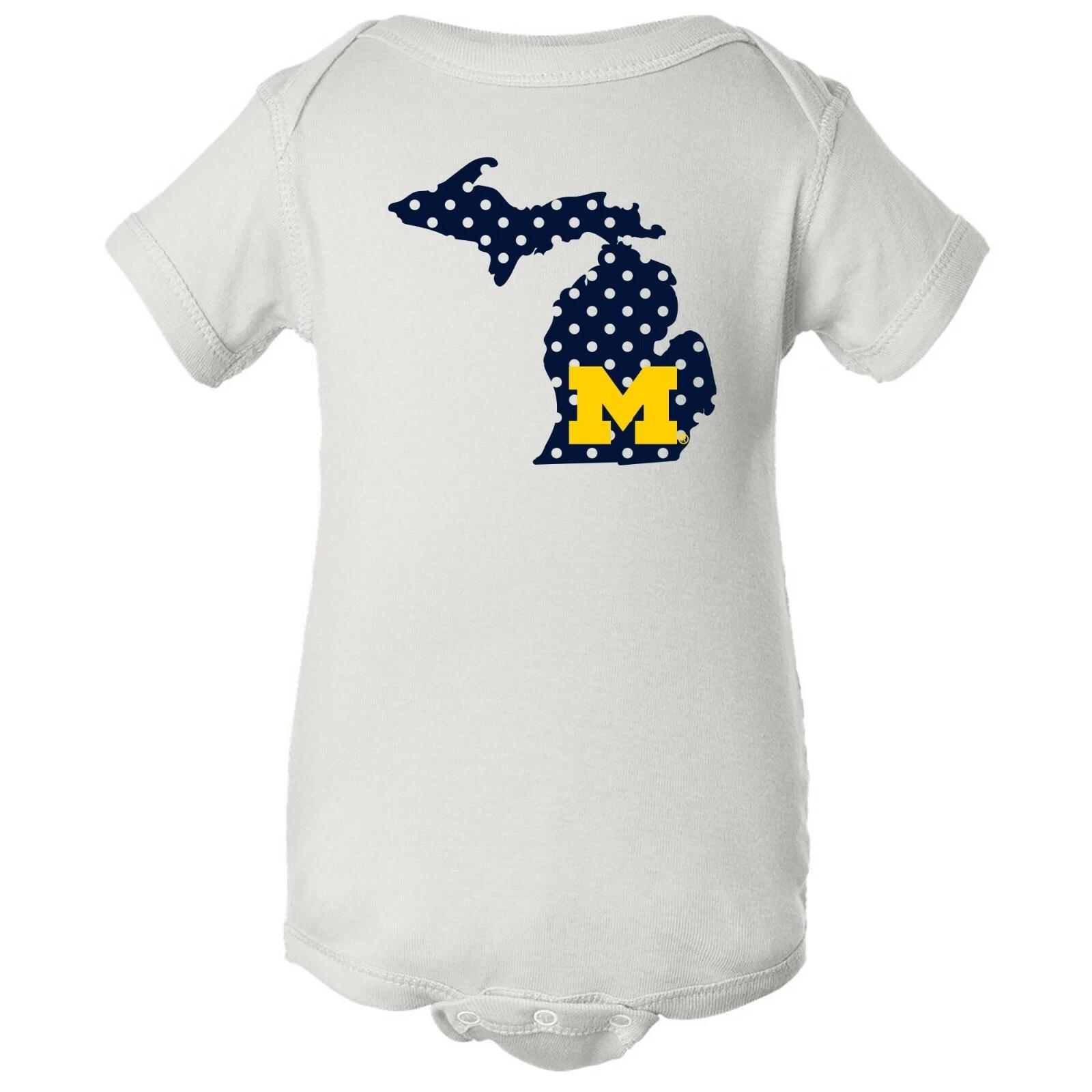 Michigan Wolverines Polka Dot State Infant Creeper Bodysuit - White 3XL