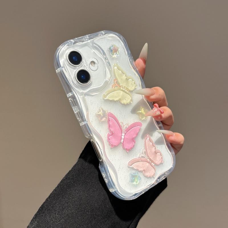Luxury Cream Drop Glue Handmade 3D Butterfly Case for iPhone 16 Pro Max 15 14 Plus 13 12 Pro 11 Shock Protection Cover
