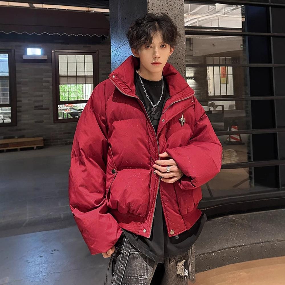 Red Down Jacket Mens Winter Thickened Bread Coat High Street Design Handsome Jacket M красный