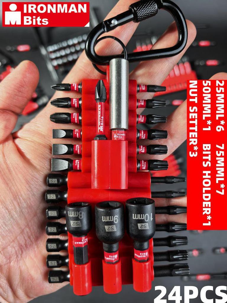 Black S2 Magnetic Sleeve Screwdriver Bit Set with Storage Strip