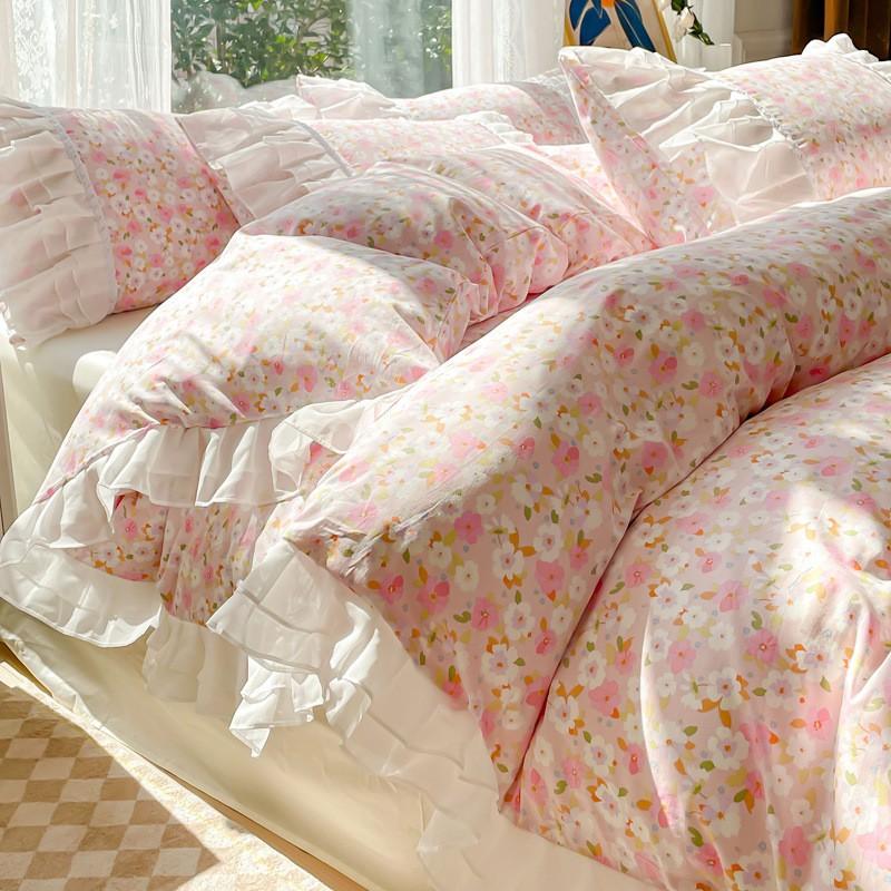 Fresh Style Cotton Bedding Set Floral Duvet Cover Princess Bed Sheets Dorm