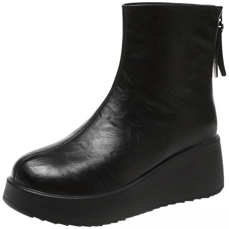 Scarpe Antiscivolo, Stivali Versatili e alla Moda, Stivaletti alla Caviglia con Punta Tonda, Rialzanti e a Suola Spessa