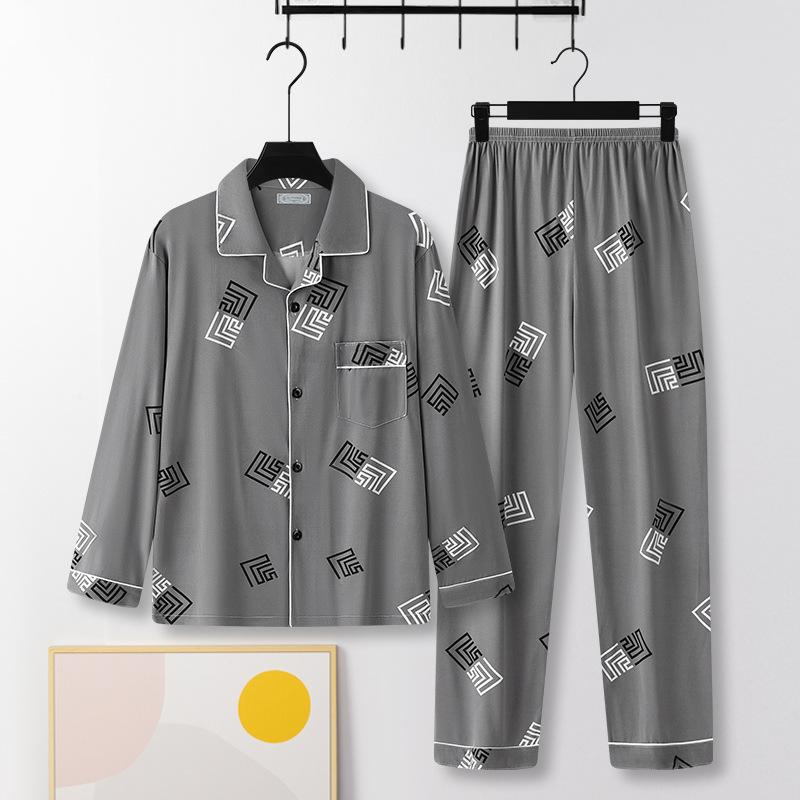 Men's Spring and Autumn Cotton Two-piece Pajamas Set Homewear Large Size Thin Section of Autumn Homewear