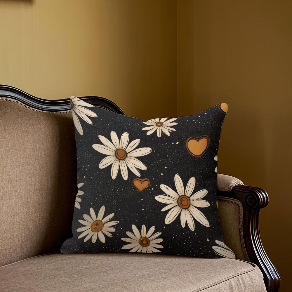 Daisy Heart square Jacquard Pillow Cover for Sofa Office Waist Cushion Cover Home Decorative Pillowcase