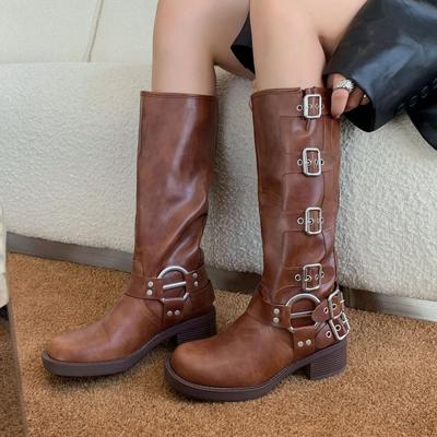 Women's Western Cowgirl Cowboy Boots Vintage Motorcycle Riding Boots Knee High Boots Thick High Heel