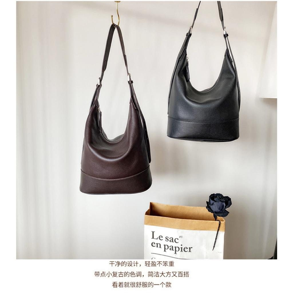 Commuter Niche Design Lazy Wind One Shoulder Tote Bag Large Capacity Women's Leather Premium Sense Crossbody Bucket Bag Women