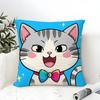 Surprised Cat Funny Party Pattern Pillow Case Cotton Linen Fabric Square Zipper Pillowcase Home Decorative Living Room