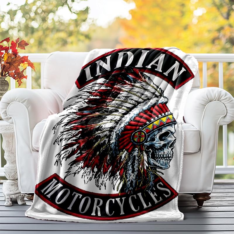 Indian Motorcycle Flannel Blanket Soft All-Season Throw, Design for Camping, Car Travel, Hiking Sofa, Bed, Office Perfect Gift for Parties