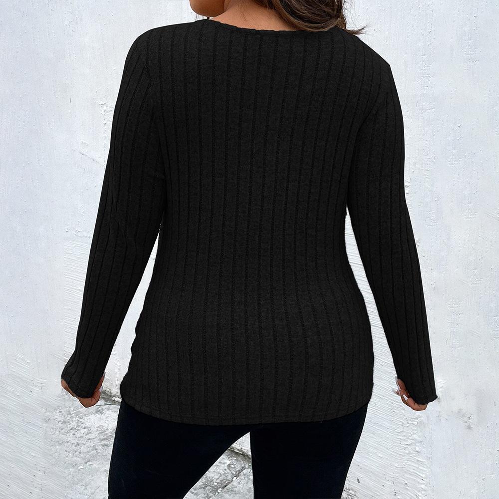Large size women's V-neck hollowed-out sexy T-shirt spring and summer slim-fitting and thin inner long-sleeved solid-color top