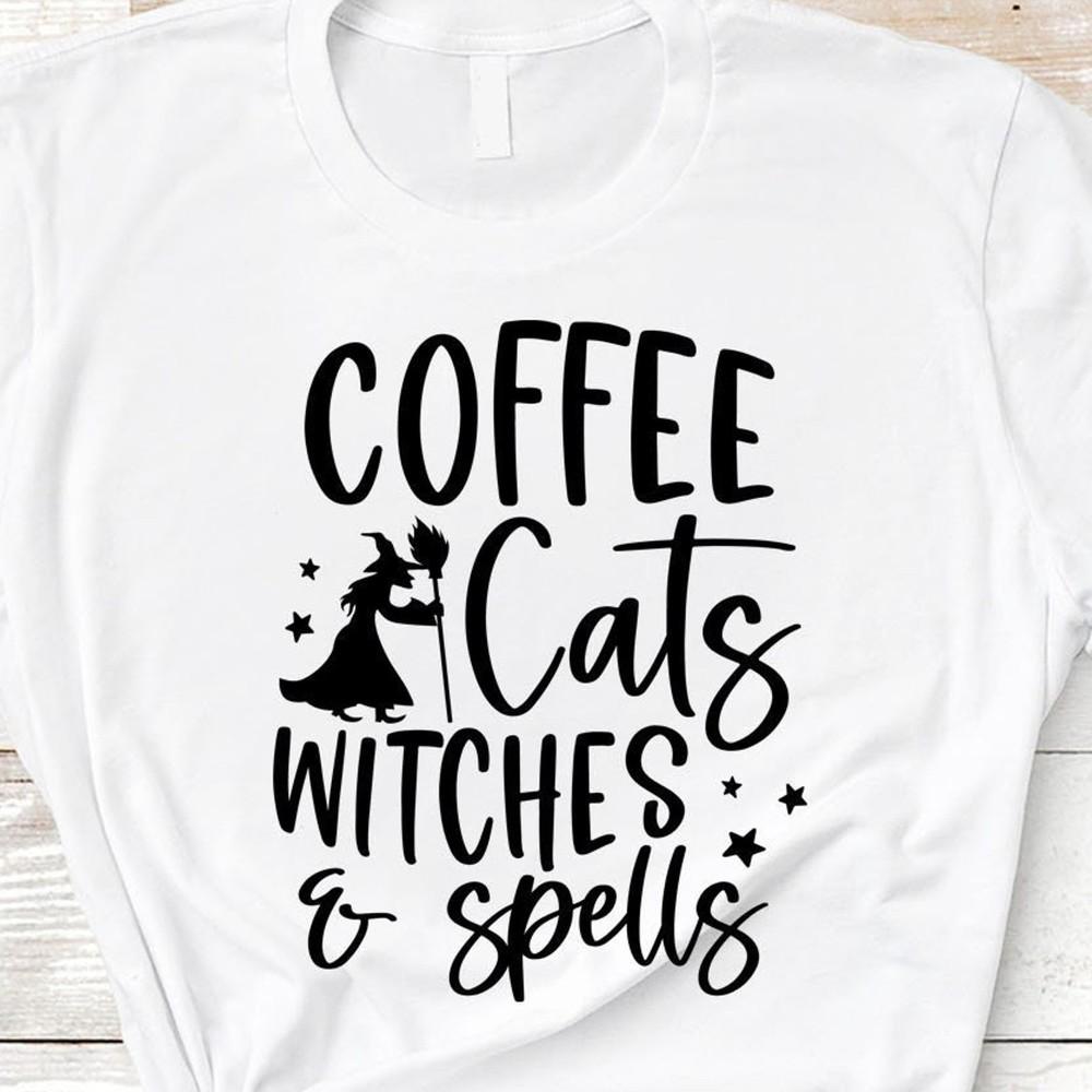 Funny Halloween Witch Shirt, Coffee Cats Witches & Spells, Halloween Gift, #26 Unisex T-Shirt L