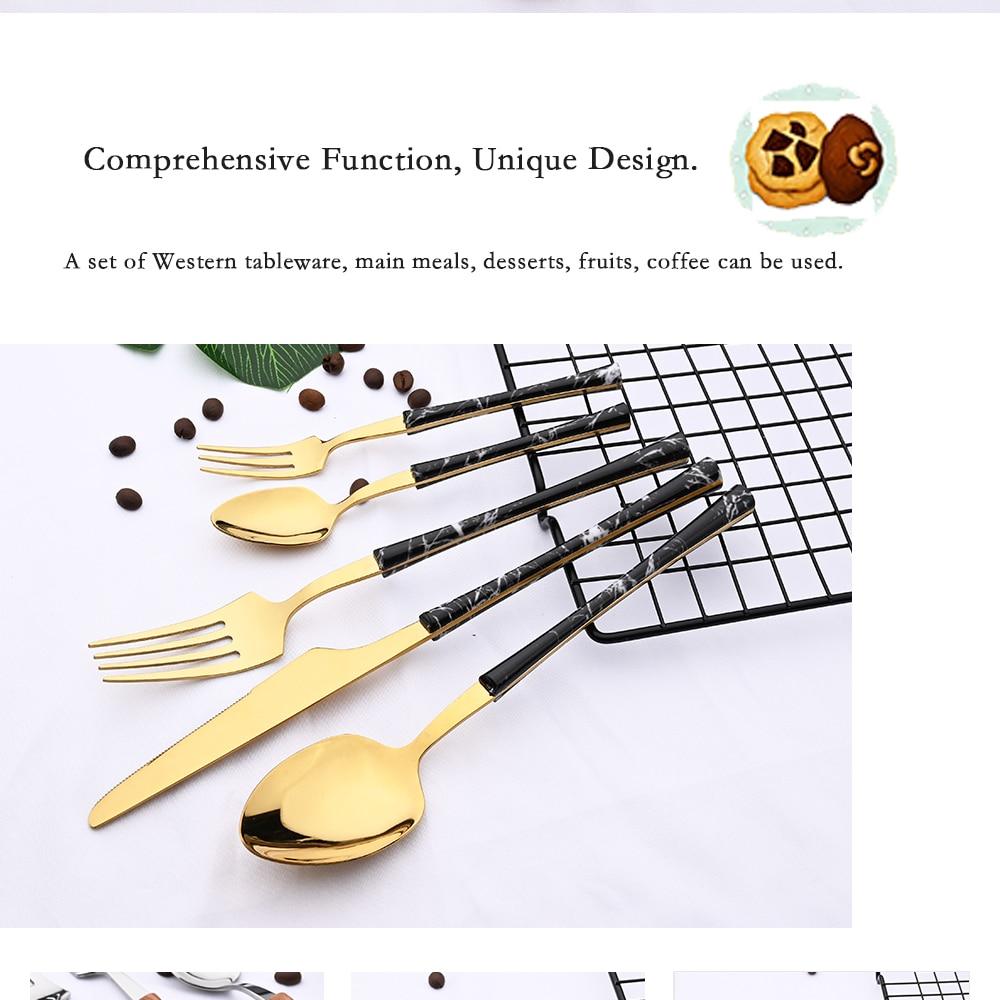 Brown Gold 20Pcs Stainless Steel Cutlery Set Knife Fork Coffee Spoon Dinnerware Imitation Wood Handle Tableware Kitchen Flatware