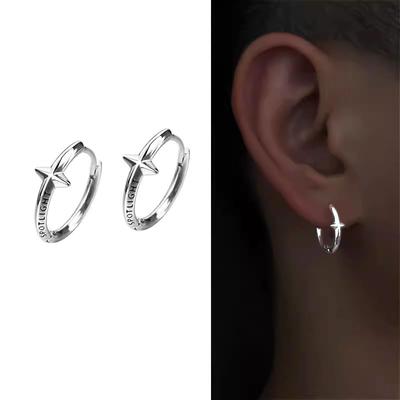 Yeni Trend Gümüş Renk Kulak Tokası Hoop Küpe Erkekler Kadınlar Için Geometrik Yıldız Çapraz erkek Küpe Gotik