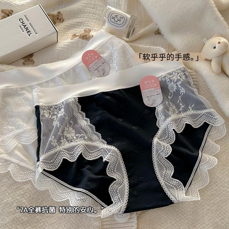 Women S Mid Waist Lace Modal Underwear 7a Antibacterial Plus Size Panties