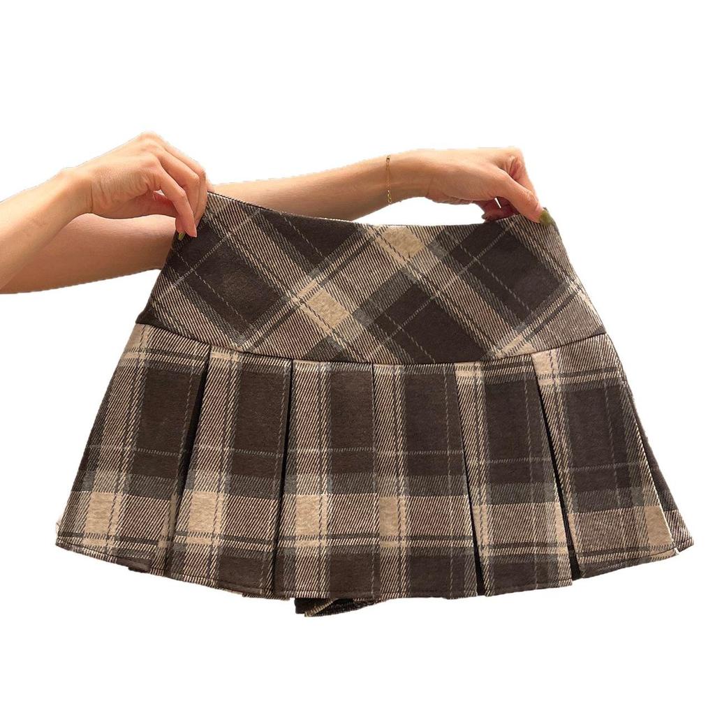 Women's Retro Plaid Pleated Skirt - College Style Mini for Autumn/Winter