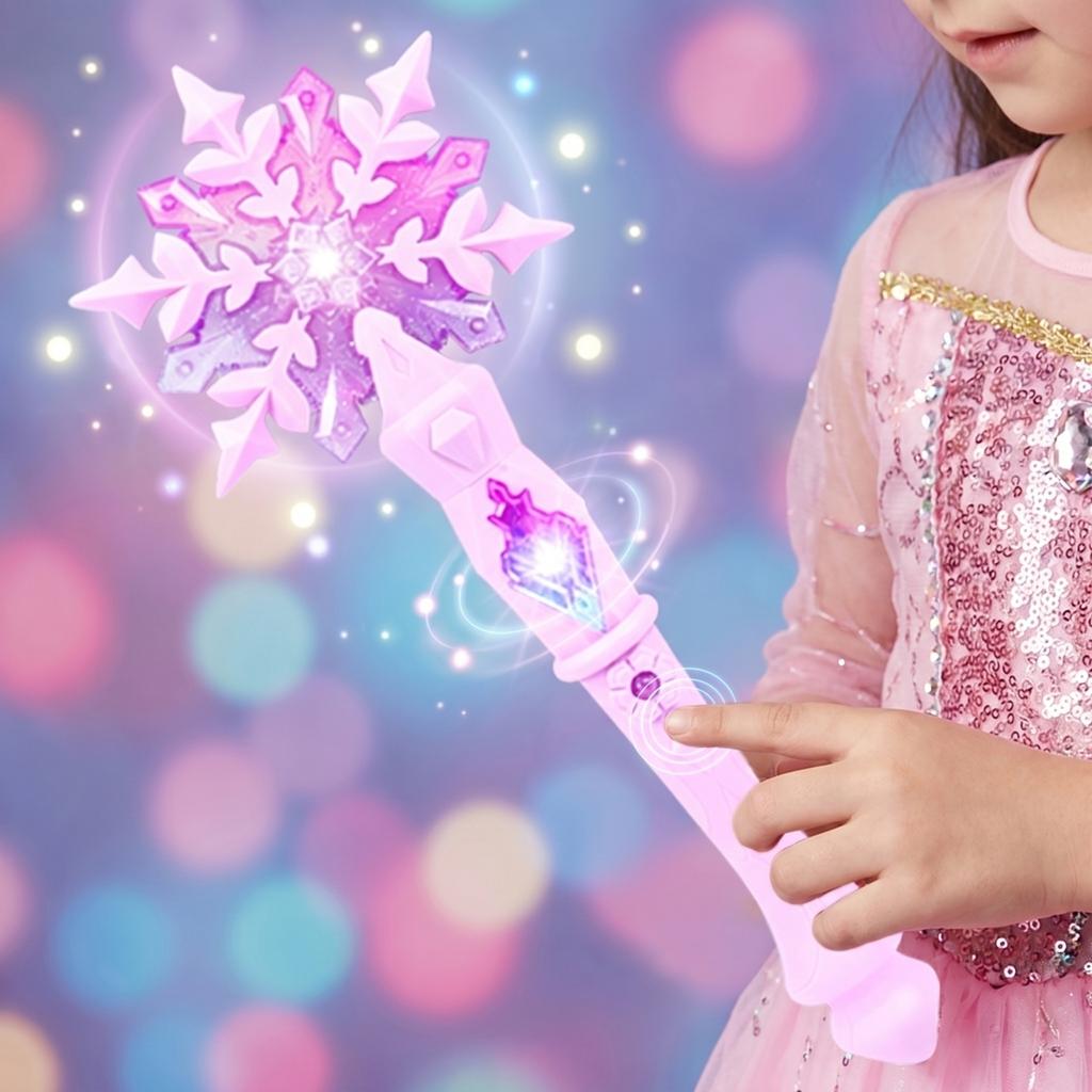 Kids Light Up Snowflake Magic Wand with Sound Effects Touch Activated Electronic Fairy Stick for Role Play and Costume Parties