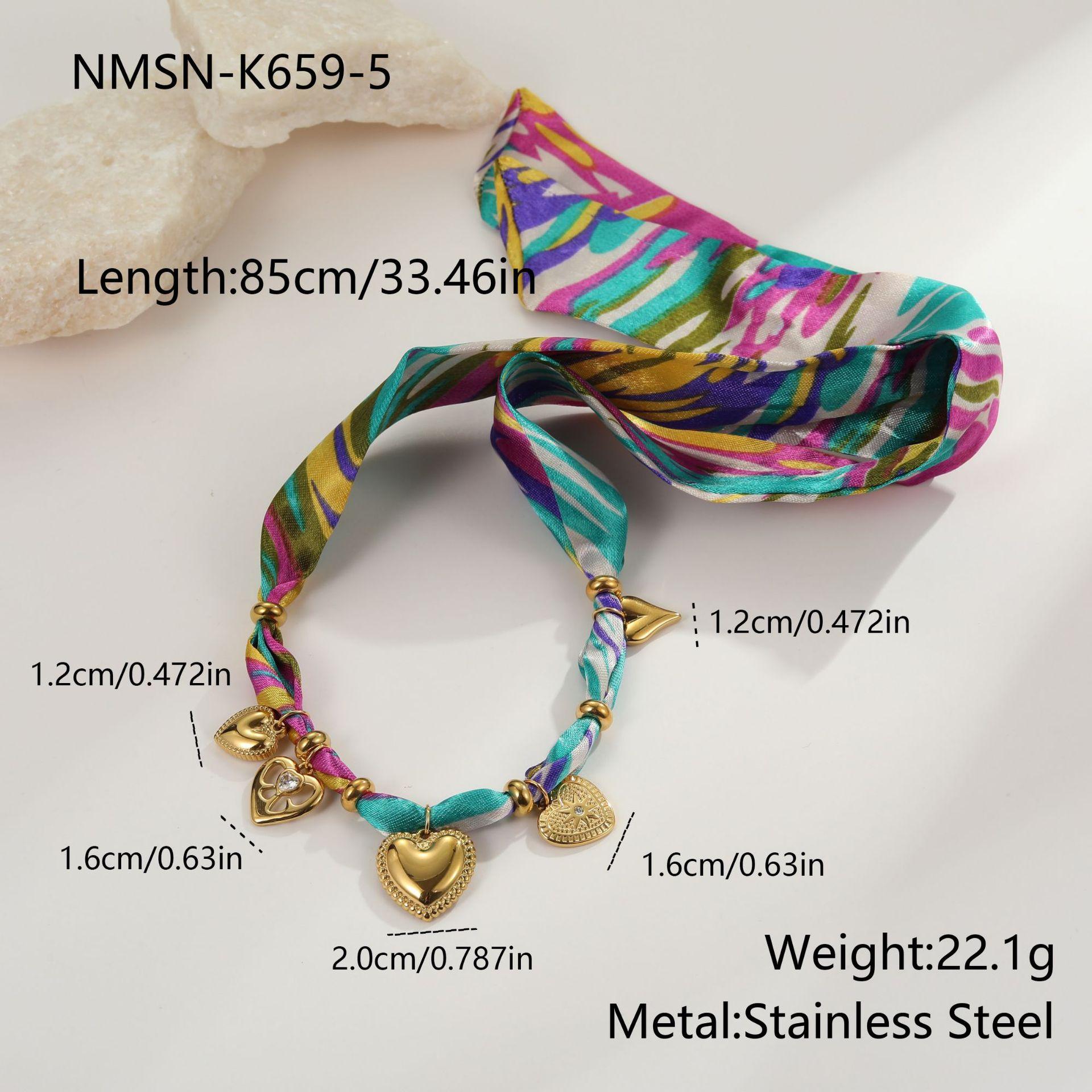 GEMCHIC Women s Colorful Silk Scarf Necklace with Heart Pendant and Stainless Steel Chain