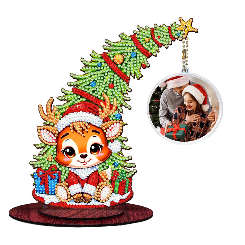 Photo Christmas Tree Table Top Diamond Painting Ornament Kits Wooden 5D DIY Diamond Art Tabletop Decorations Gift for Friends