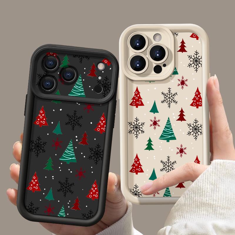 Merry Christmas Print Case For iPhone 17 Air 16 15 14 13 12 Pro Max 16 17 Pro 16e 11 Shockproof Solid Color Silicone Phone Cover Cases