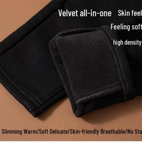 Women's Fleece-Lined Stretchy High Waist Cropped Pants - Plus Size, Black, Versatile for Spring/Autumn 2025