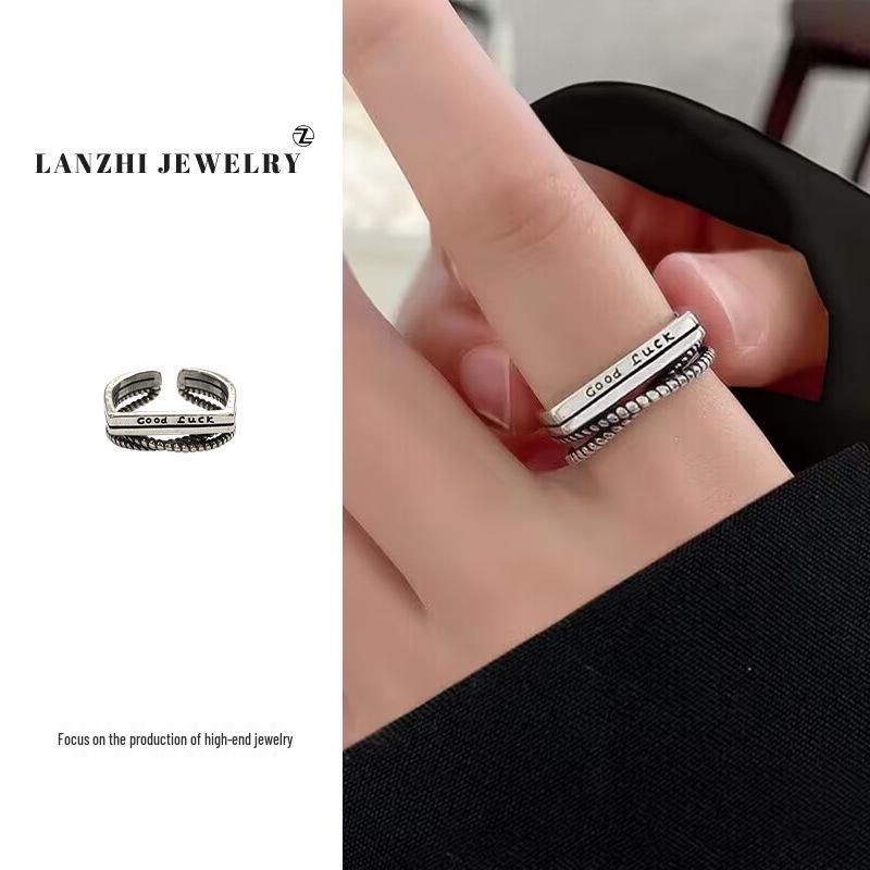 

Lan Zhi Кольцо из стерлингового серебра 925 пробы многослойное в стиле хип-хоп с буквенным дизайном - Женское модное украшение на указательный палец Adjustable