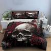 Skull with Red Roses Design Bedding Duvet Cover Set  (1*Duvet Cover 2*Pillowcases, without duvet insert)