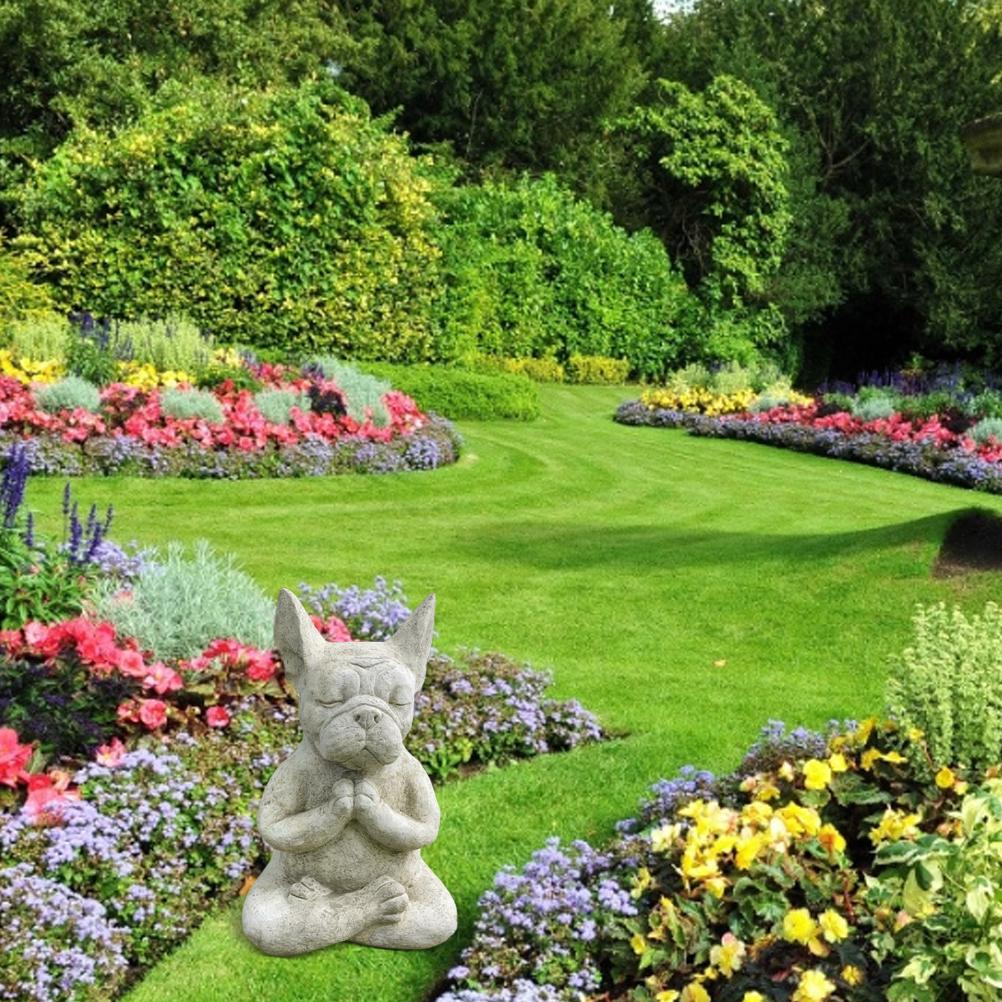 Meditating French Bulldog Statue for Indoor Outdoor Garden Yard Decor